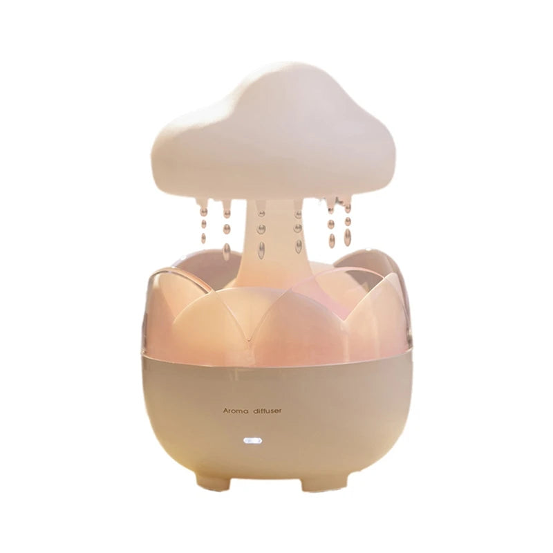 Humidificador de agua con forma de nube mini lluvia artificial para un mejor descanso  y luces nocturnas cómodas que cambian de color un 3 en 1