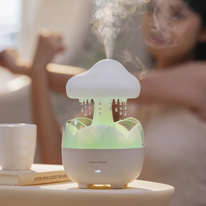 Humidificador de agua con forma de nube mini lluvia artificial para un mejor descanso  y luces nocturnas cómodas que cambian de color un 3 en 1