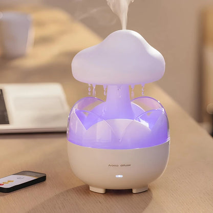 Humidificador de agua con forma de nube mini lluvia artificial para un mejor descanso  y luces nocturnas cómodas que cambian de color un 3 en 1