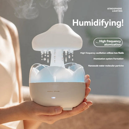 Humidificador de agua con forma de nube mini lluvia artificial para un mejor descanso  y luces nocturnas cómodas que cambian de color un 3 en 1